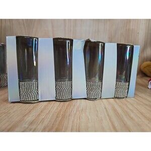 Set Of 4 Tall Shot Glasses Clear Iridescent & Silver Bling By Fig & Fern New
